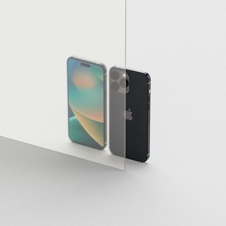 A sleek smartphone reflecting on a glass surface showcasing modern design.